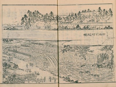 Damm am Kanda-Fluss bei Mejiro-shita (Sekiguchi) in Edo Meisho Zue Bd. 4 (Buch 12) von Hasegawa Settan